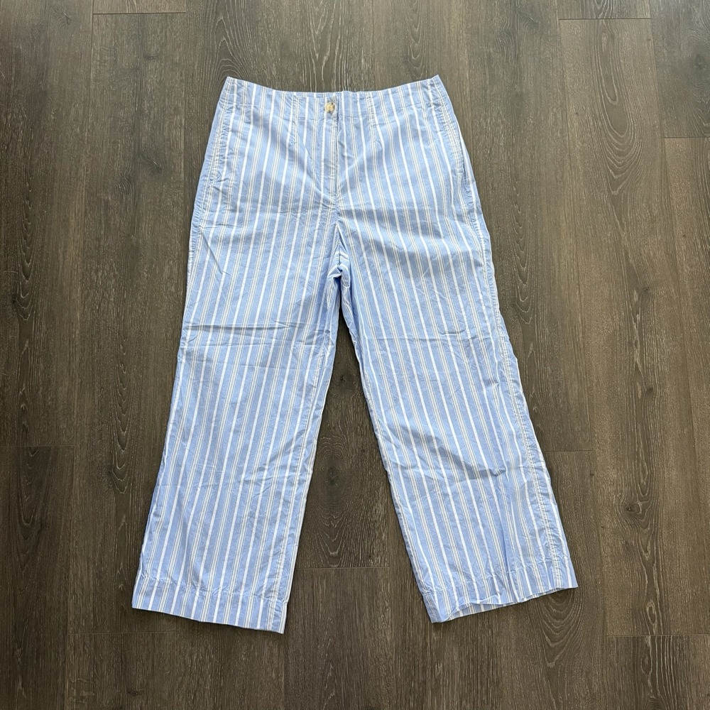 TALBOTS Striped Wide Leg High Rise Chino Pants 14 Nautical Coastal Resort Preppy